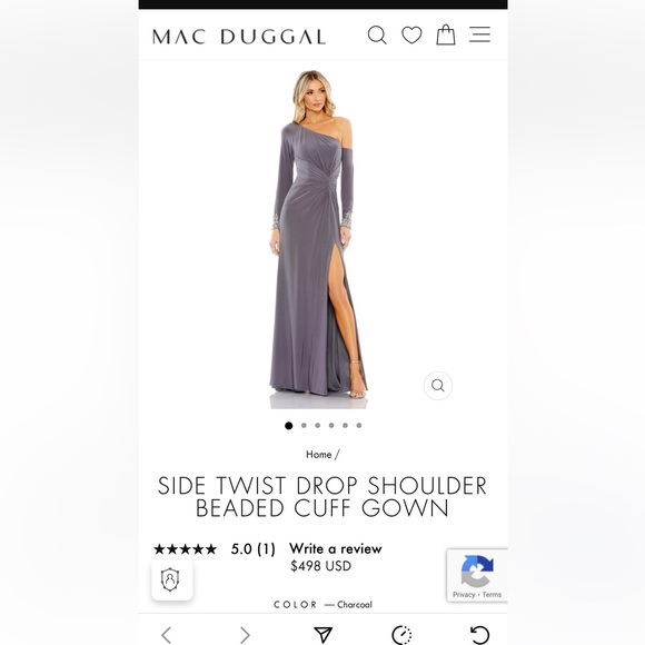 MAC DUGGALSide Twist Drop Shoulder Beaded Cuff Gown NWT Size 6